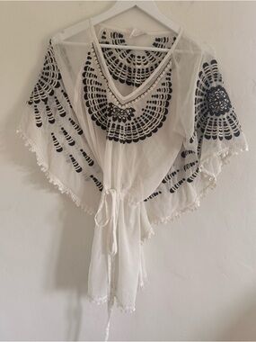 Ryu White Sheer Boho Tie-Waist Tunic with Embroidery